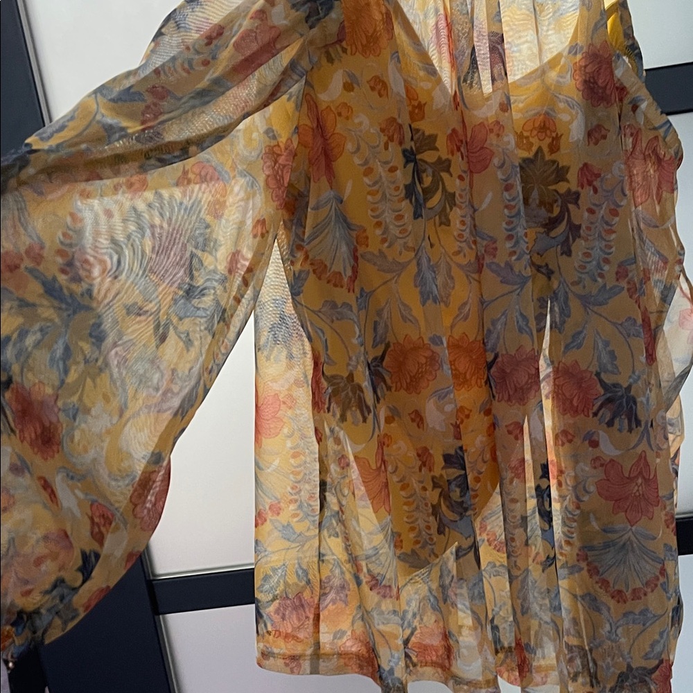 INC International Concepts Floral Sheer Blouse - Multicolor Cold Shoulder